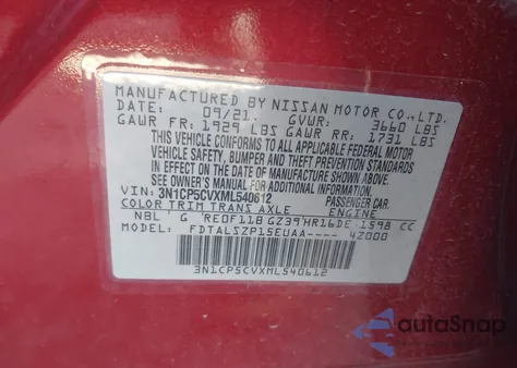 2021 Nissan Kicks Sv Xtronic Cvt from USA, damaged, VIN 3N1CP5CVXML540612
